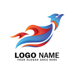 Fire bird phoenix logo design, falcon, eagle, hawk vector icon