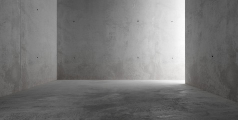 Abstract empty, modern concrete room with sidelit backwall - industrial interior background template, 3D illustration