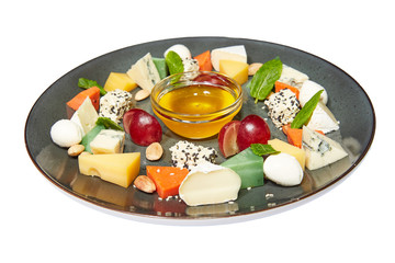Cheese platter on a white background