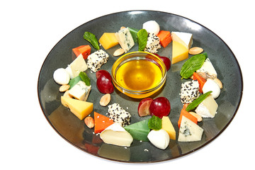 Cheese platter on a white background