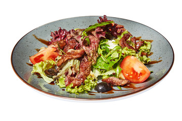 Salad with beef on a white background