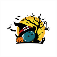 Bowling Halloween Tree Moon Logo