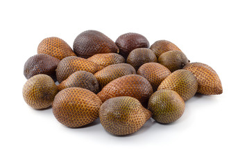 Salak or snake fruit isolated on white background, Fresh and organinc Salacca zalacca in garden. Snake fruit is sweet and sour fruit, Thailand fruits.