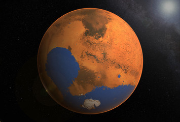 Planet Mars, with oceans, and potential life.  Elements of this image were furnished by NASA
