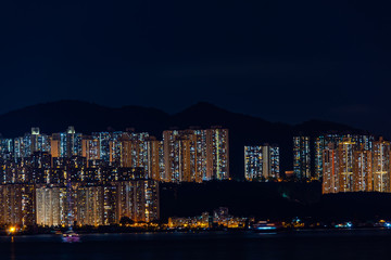 The night light of the condominium building In Hong Kong, China
