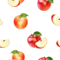 Apple fruit hand drawn watercolor illustration. Seamless pattern.