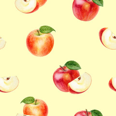 Apple fruit hand drawn watercolor illustration. Seamless pattern.