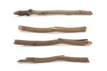 Multiple sets of branches old wood collection closeup white isolated