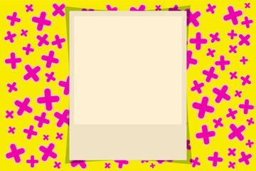 Bright curved vector frame for a photo or image in vintage style on a on a yellow background with pink crosses. Nice and pretty. Suitable for children,adults and hipsters.