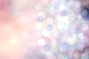 Abstract blurred fresh vivid spring summer light delicate pastel pink blue white bokeh background texture with bright circular soft color lights. Beautiful backdrop illustration.