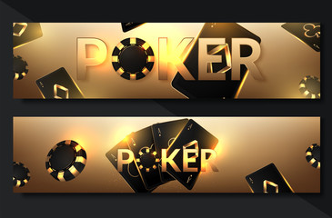 Poker Casino Horizontal Banner Set. Vector illustration