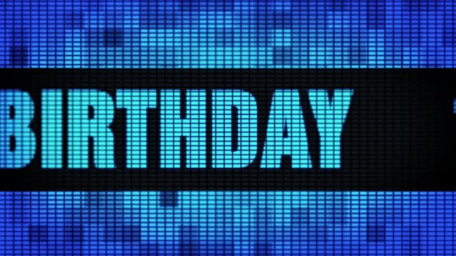 12th Happy Birthday Front Text Scrolling on Light Blue Digital LED Display Board Pixel Light Screen Looped Animation 4K Background. Sign Board , Blinking Light, Pixel Monitor, LED Wall Pannel