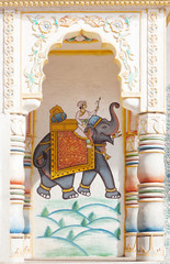 Colourful wall painting on the walls of old haweli
