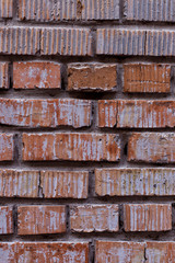 Old red brick wall, rustic texture, design vertical background.