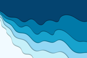 Background with white and blue waves. Abstract wavy paper background.