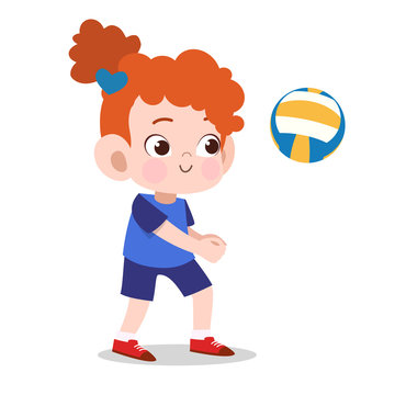 happy kid sport volleyball vector illustration