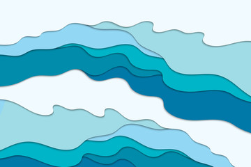 Background with white and blue waves. Abstract wavy paper background.