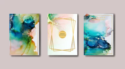 Foto op Canvas the big set of liquid marble with gold. flyer, business card, flyer, brochure, poster, for printing. trend vector © chikovnaya