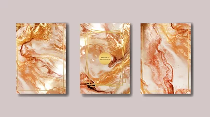 Gordijnen the big set of liquid marble with gold. flyer, business card, flyer, brochure, poster, for printing. trend vector © chikovnaya