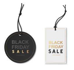Black friday sale tags isolated on white. Vector illustration - obrazy, fototapety, plakaty
