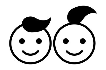 Children happy boy and girl linear icon. Thin black line outline drawing. Vector isolated