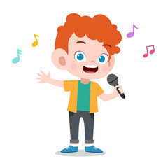 happy kid play sing karaoke music vector