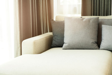 close up white beige soft pillows on bed and blanket bedroom interior design concept.bed maid luxury ideas concept