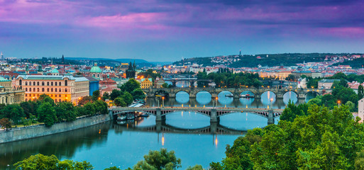 Fototapeta na wymiar Bridges over the River Vltava in Prague, Czech Republic