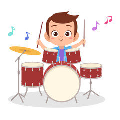 happy kid play drum music vector