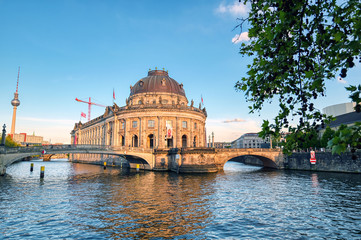 Fototapeta premium Berlin, Germany - May 4, 2019 - The Bode Museum located on Museum Island in the Mitte borough of Berlin, Germany at dusk.
