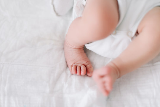 Newborn baby feet closeup. Happy Family concept. 