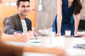 creative agency business brain storm meeting presentation Team discussing roadmap to product launch, presentation, planning, strategy, new business development