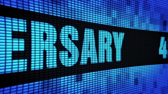 45th Anniversary Side Text Scrolling on Light Blue Digital LED Display Board Pixel Light Screen Looped Animation 4K Background. Sign Board , Blinking Light, Pixel Monitor, LED Wall Pannel