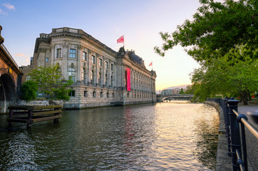 Fototapeta premium Berlin, Germany - May 4, 2019 - The Bode Museum located on Museum Island in the Mitte borough of Berlin, Germany at dusk.