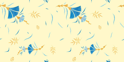 Vanilla color pattern. Wrapping gift paper flower decoration. Hand painted gouache elegant leaves and twigs. Elegance Middle Ages floral ornament. Floral seamless pattern for Mediterranean decor