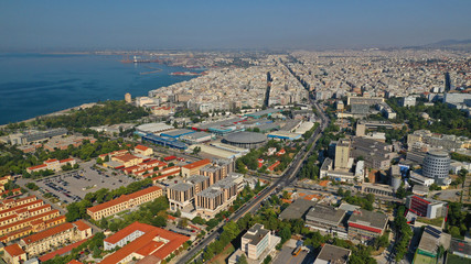 Aerial drone photo of central downtown area of Salonica or Thessaloniki, North Greece