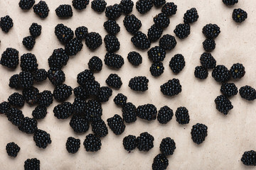 Fresh organic blackberries scattered on paper background