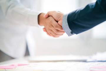 business successful contract agreement two businessman handshake with confident and powerful...