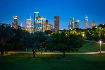 Obraz premium High quality image of Downtown Houston skyline in Houston, Texas USA at twilight. 