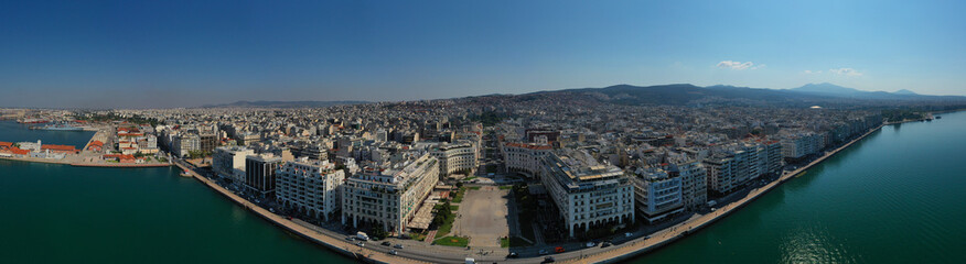 Fototapeta na wymiar Aerial drone panoramic view of iconic Aristotelous square in the heart of Thessalloniki or Salonica, North Greece