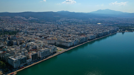 Aerial drone panoramic view of iconic Aristotelous square in the heart of Thessalloniki or Salonica, North Greece