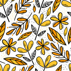Fototapeta na wymiar Hand drawn floral seamless pattern for textile, fabric, wallpaper. Kids decorative flowers background.