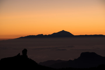 Sunrise over the Teide and Roque Nublo in Gran Canaria
