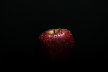 Isolated Red Apple with waterdrops on Black 