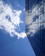 A low angle view to the Dark Skyscraper in the center of Chicago