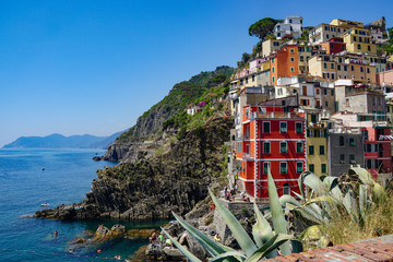 RIOMAGGIORE, ITALY - JULY 6, 2019: Beautiful Riomaggiore village in Cinqueterre national park 