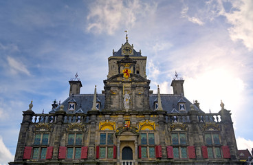 Fototapeta premium The city hall in the city of Delft in The Netherlands on a sunny day.