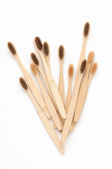 Wooden Toothbrush Isolated on White Background Copy Space. Zero waste 