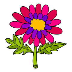 Colorful fantasy doodle cartoon flower isolated on white background. Vector illustration. 