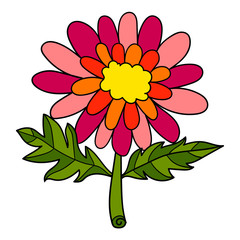 Colorful fantasy doodle cartoon flower isolated on white background. Vector illustration. 
